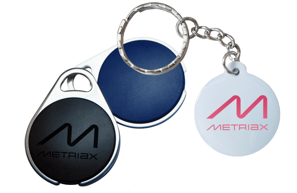 Metriax-RFID-NFC-Keyfobs-Schlüsselanhänger-Epoxy-Metall-Ladesäule-Zutrittskontrolle-Zeiterfassung-LF-HF